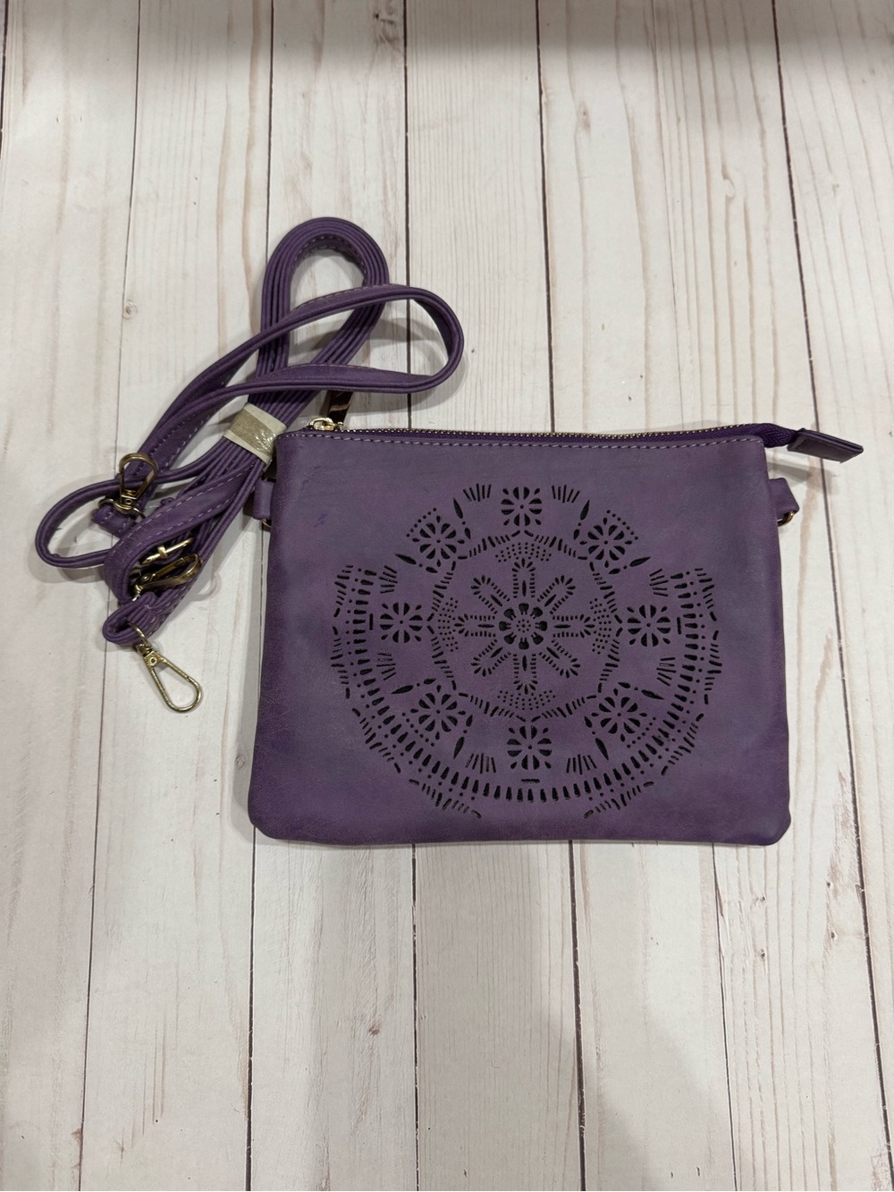 Purple Laser-Cut Floral Crossbody Bag - Unbranded